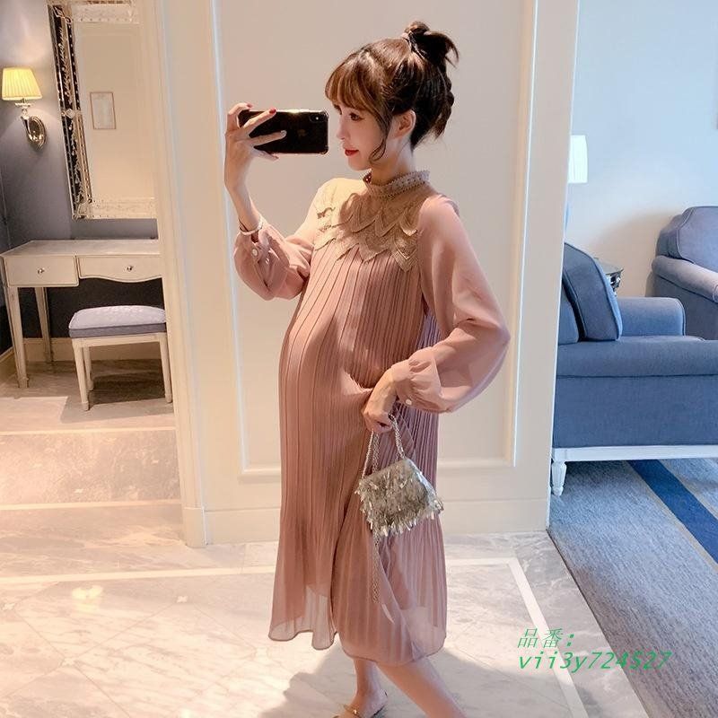 マタニティ マタニティウェア ワンピース 送料無料マタニティワンピース 授乳服 ロング 長袖 クルー Vネック スリット 秋 春 送料無料マタニティ 授乳 カットソー ワンピース（マタニティウェア・授乳服