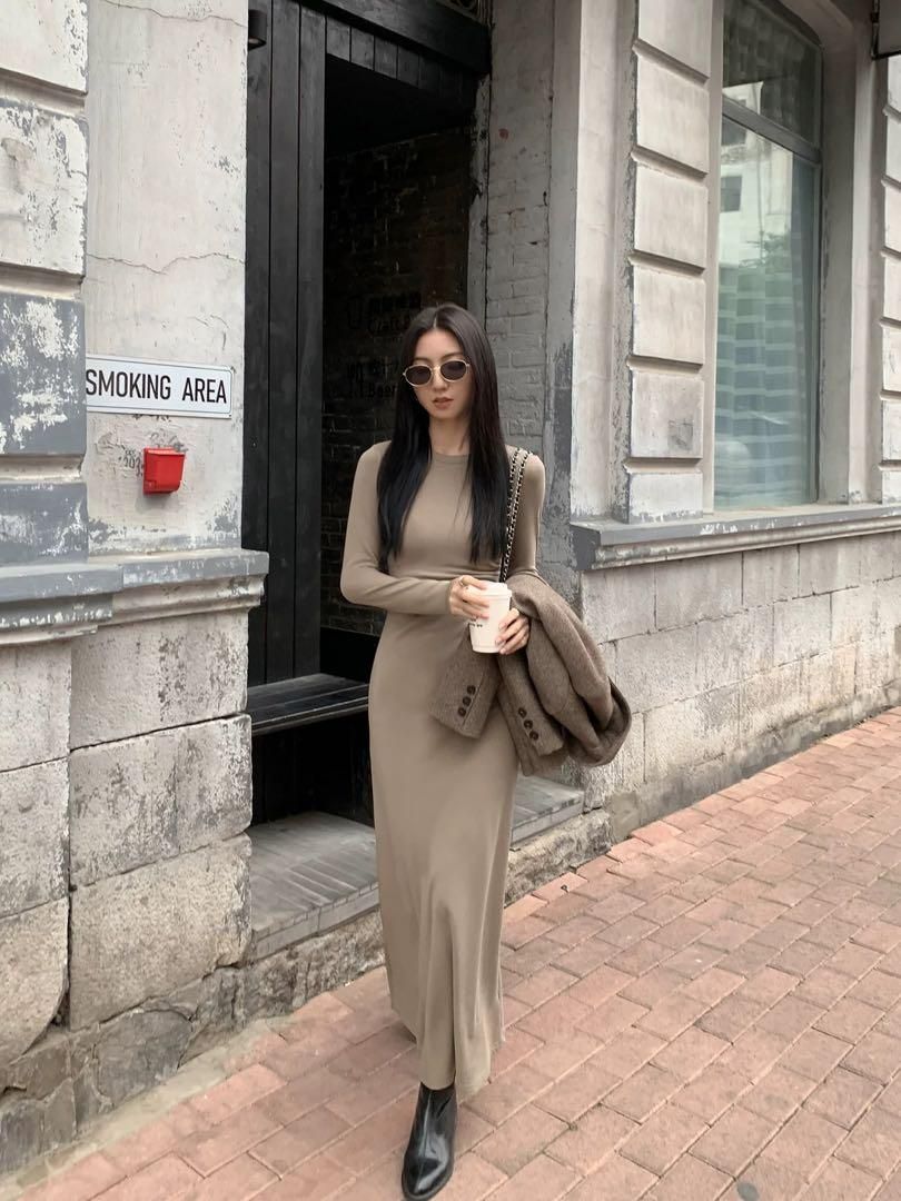 春の高見えニットロングワンピース