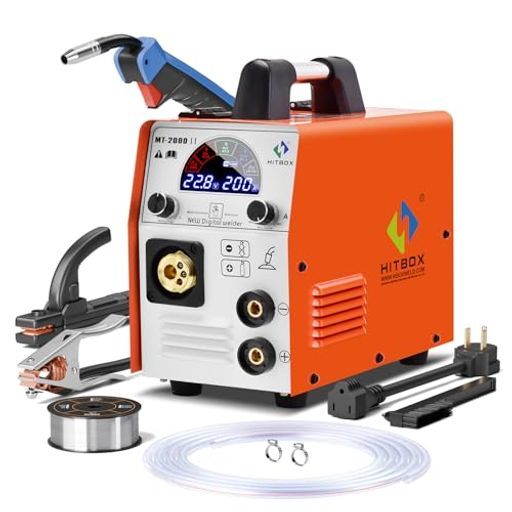 HITBOX溶接機半自動溶接機最大200A大電流100V|200V兼用一台四役ガスMiG|ノンガスMiG|手棒溶接|リフトTIG定格使用率60%液晶デジタルパネルシナジーモード搭載家庭 業務両用初心者やプロ向け家…