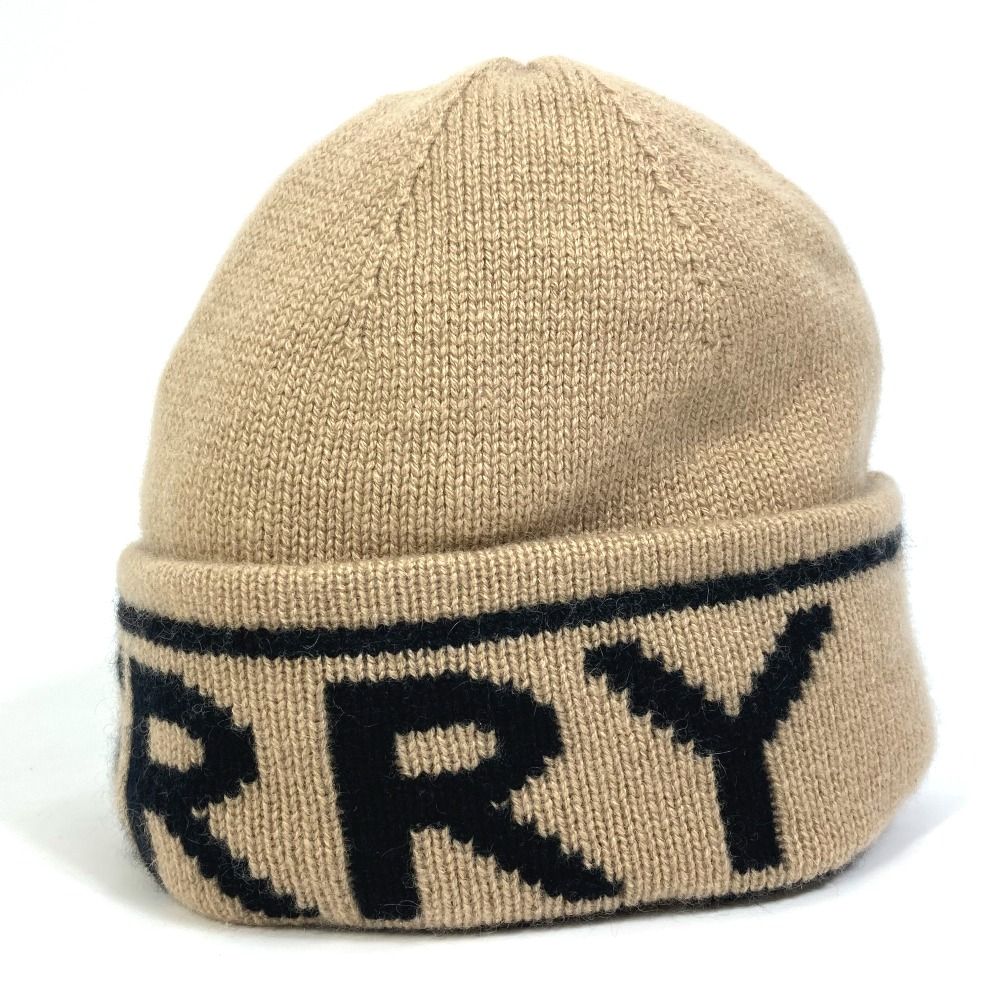 BURBERRY ロゴ入りニット帽 ベージュ バーバリー ビーニー ロゴ ニットキャップ 帽子 ニット帽