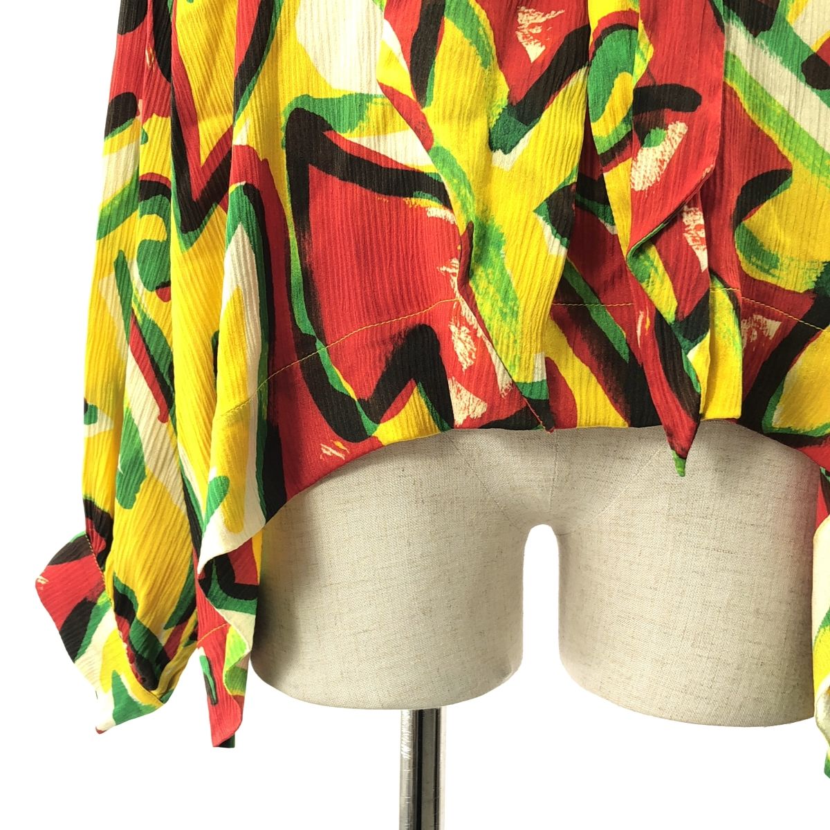 【美品】  BALENCIAGA / バレンシアガ | silk 100％ / シルク 総柄 タイ オーバー シャツ ブラウス | 36 | マルチカラー | レディース 美品】 BALENCIAGA / バレンシアガ | silk 100％ / シルク 総柄 タイ