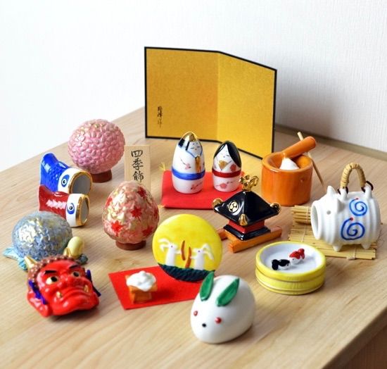 四季の松花堂 玄関飾り 陶製 十二ヶ月揃い 箱付 和雑貨 瀬戸焼 四季の