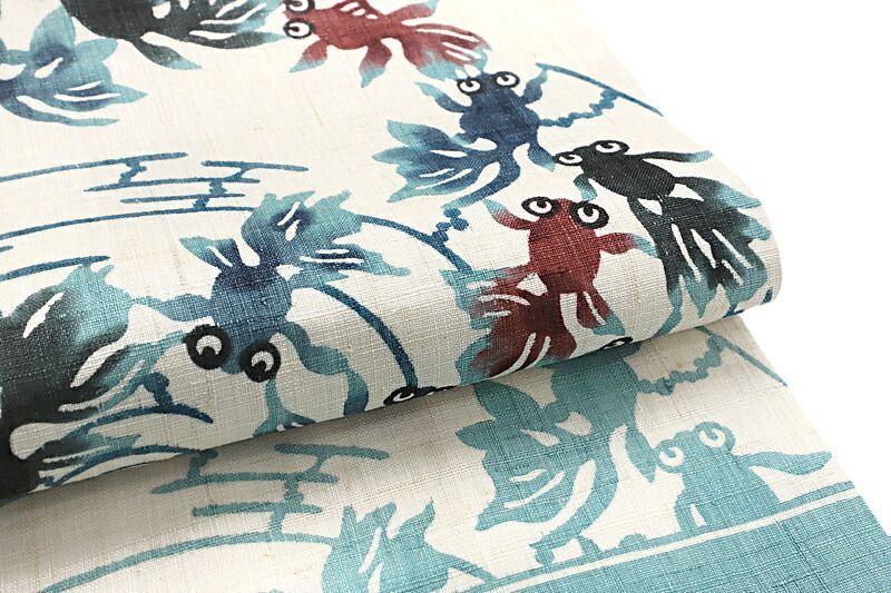 栗山吉三郎 名古屋帯 栗山紅型 夏物 和染紅型 紅型染 藍型 麻 白