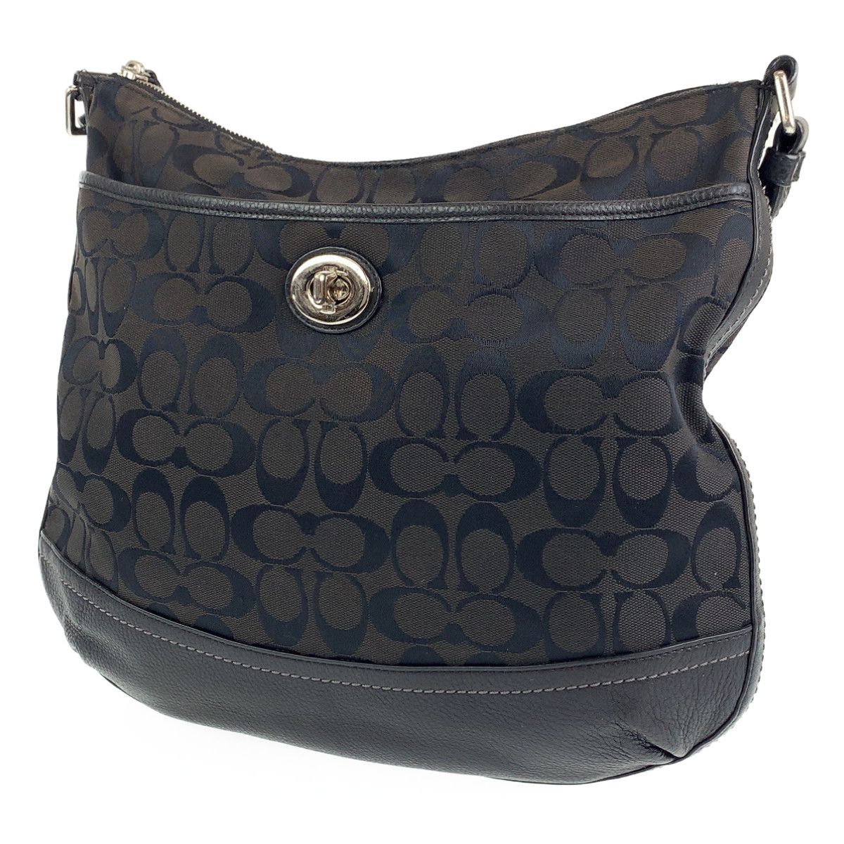 COACH コーチ シグネチャー ブラック 黒 シルバー金具 キャンバス 