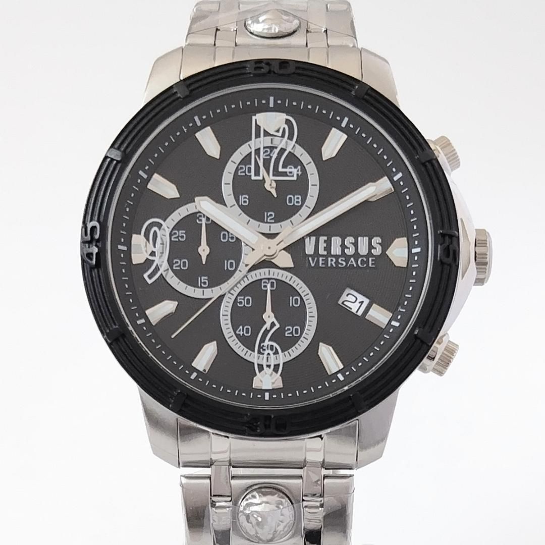 シルバー/ブラック新品メンズ高級腕時計ヴェルサス・ヴェルサーチ クロノ クォーツちーちゃん出品いろいろ