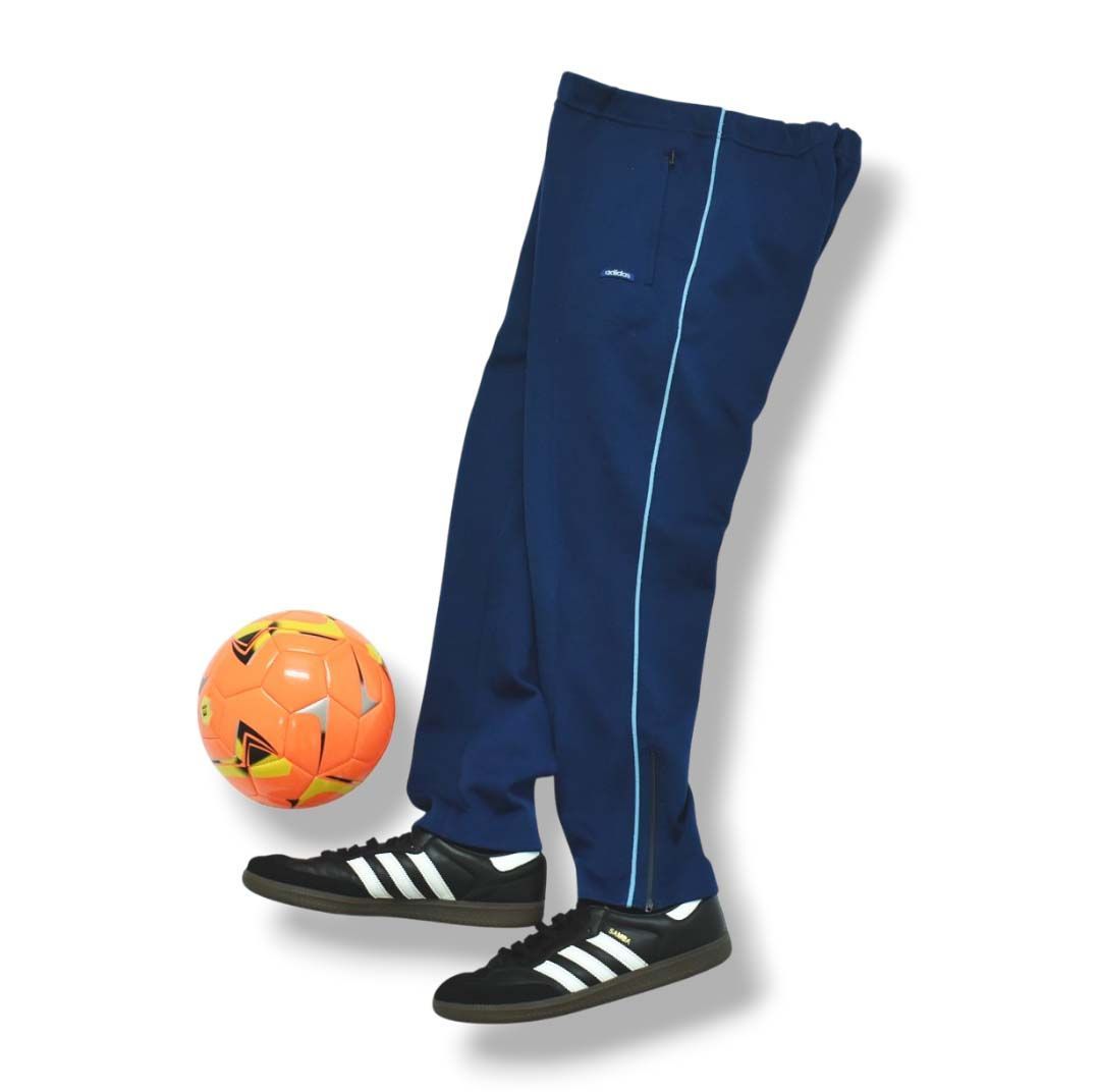 アディダス　トラックパンツ　デサント　70s 80s ホワイト×紺色(ブルー) adidas - 80s アディダス トラックパンツ/ジャージ 5 ネイビー