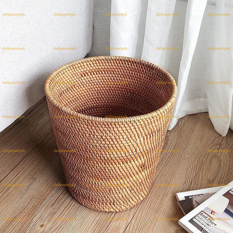 人気推薦ゴミ箱 手作り 籐織り クリエイティブ ラウンドラタンゴミ箱 おしゃれ ゴミ箱バスケットごみリサイクルビン 寝室のリビングルームのバスルームのオフィス (28×28×30cm)