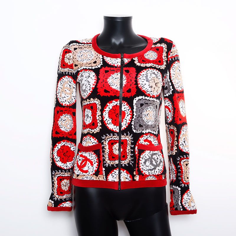 CHANEL シャネル カーディガン 09P ベロア×総柄 ココマーク38 CHANEL シャネル カーディガン 09P ベロア×総柄 ココマーク38
