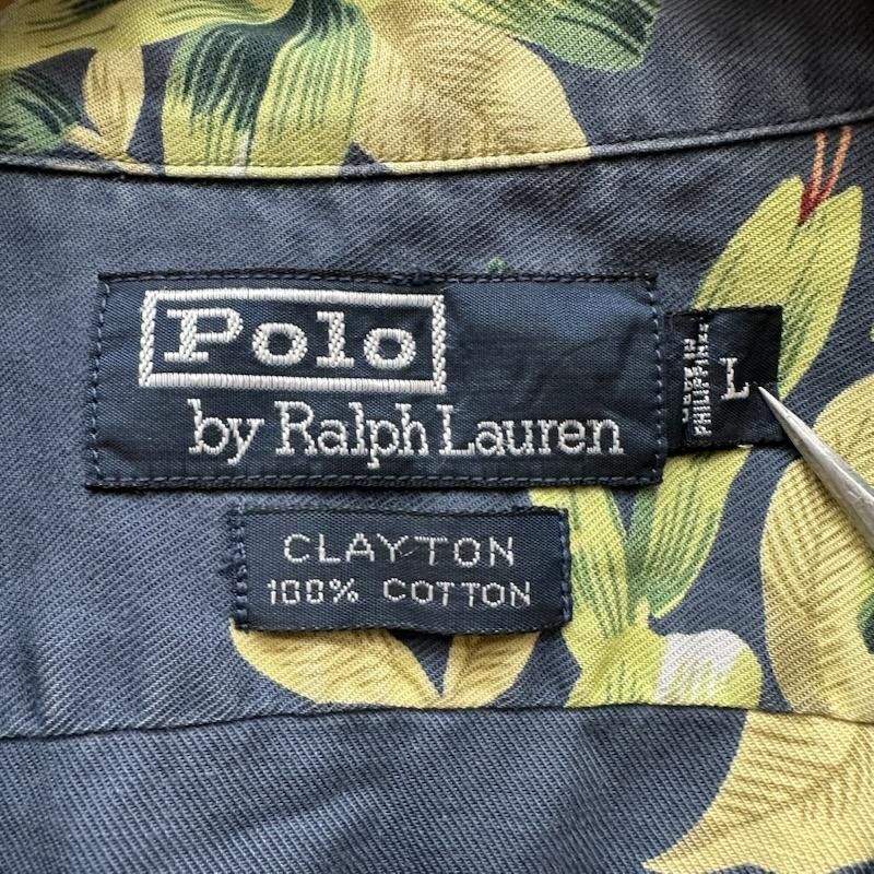POLO RALPH LAUREN ポロラルフローレン シャツ ブラウス 半袖 90s CLAYTON 花柄 オープン アロハ シャツ グリーンハイビスカス