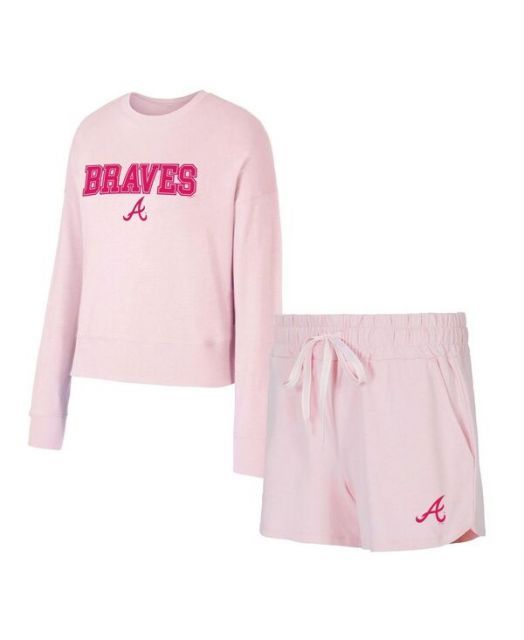 送料無料 コンセプツ スポーツ レディース ハーフパンツ ショーツ ボトムス Women s 2-Piece Pink Atlanta Braves Elevation Tri-Blend Long Sleeve Top and Shorts Set Pi