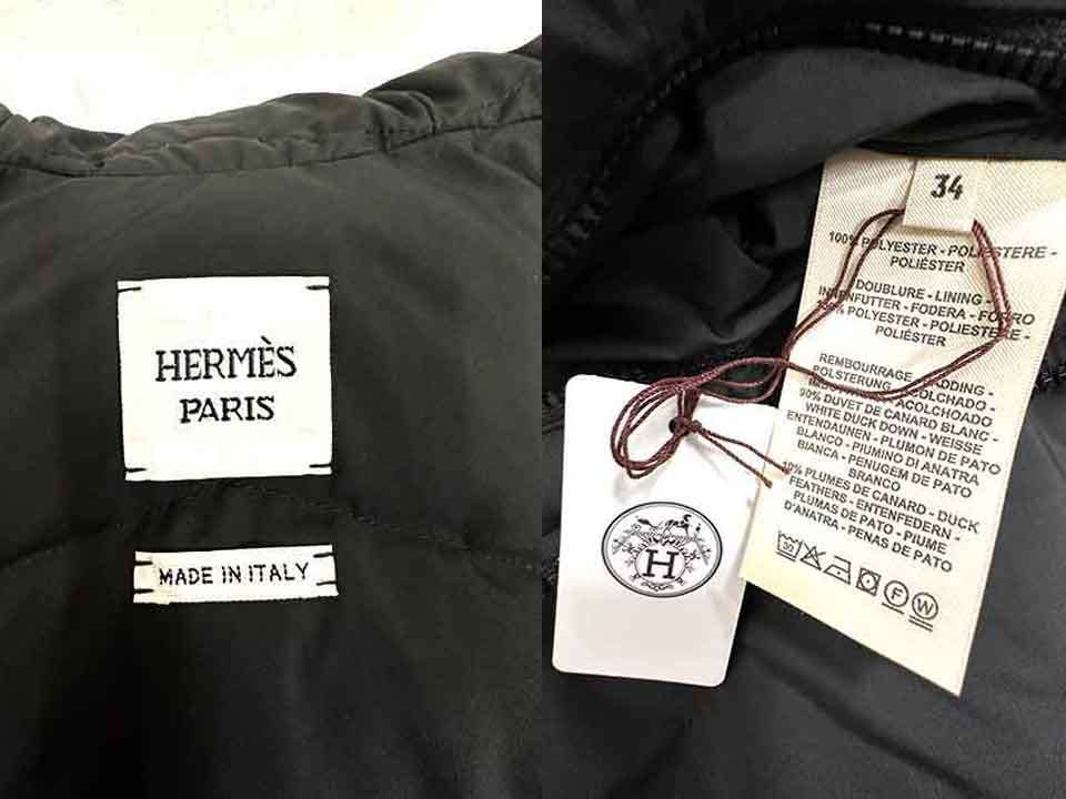 【未使用】【新古品】HERMES　PARIS　エルメス　パリス　ブラック　イタリー製　34サイズ　ダウン90％　セリエワッペン ダウンベスト ブラック＿S26＿セルモアから出品＿s-0148-r26