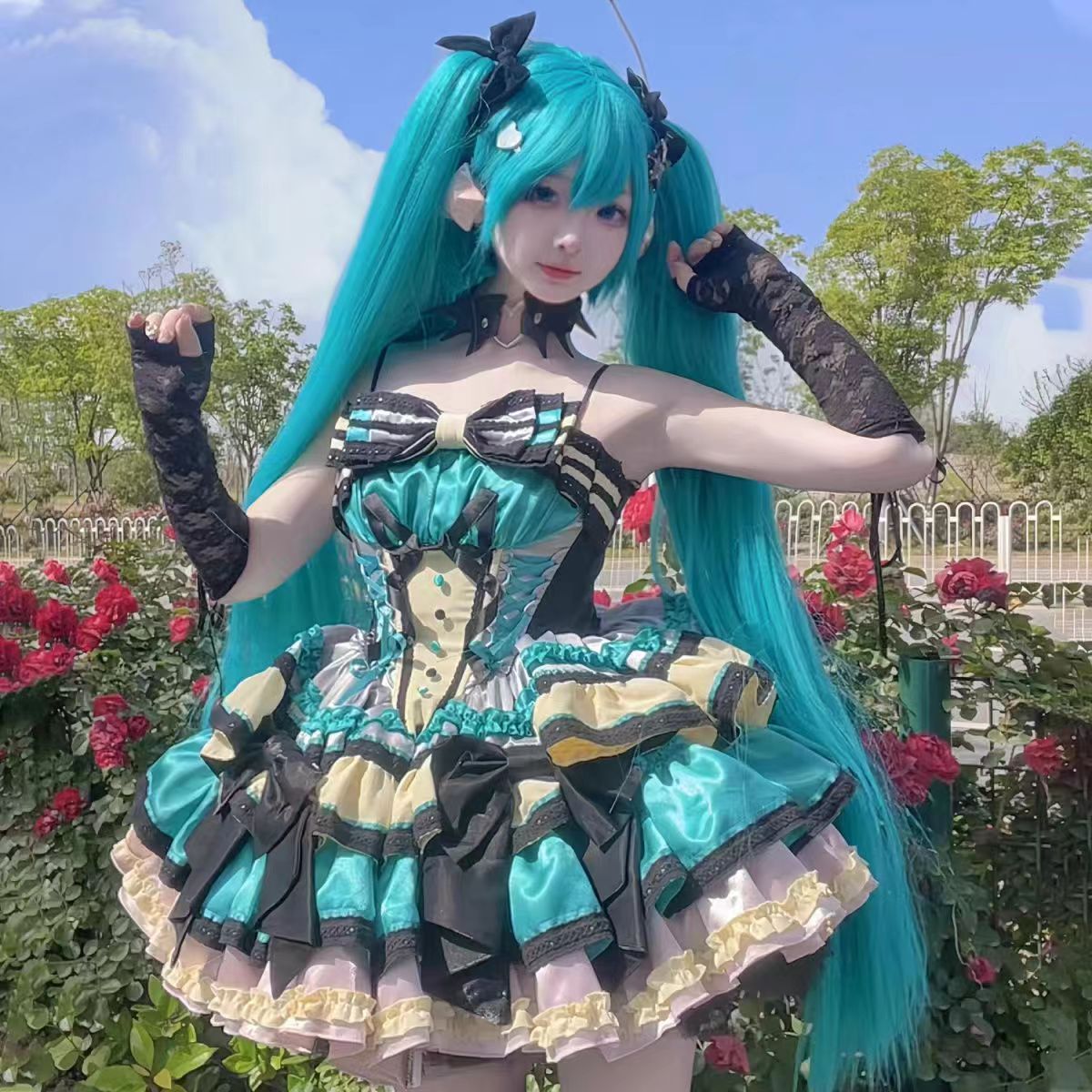 lolita オリジナル 洋服 初音ミクコスプレ衣装ミク姫様コスプレ衣装 ロリータ 変装 仮装 演出服 舞台装 文化祭 学園祭 コスチューム コスプレ服  イベント 漫遊展 - メルカリ