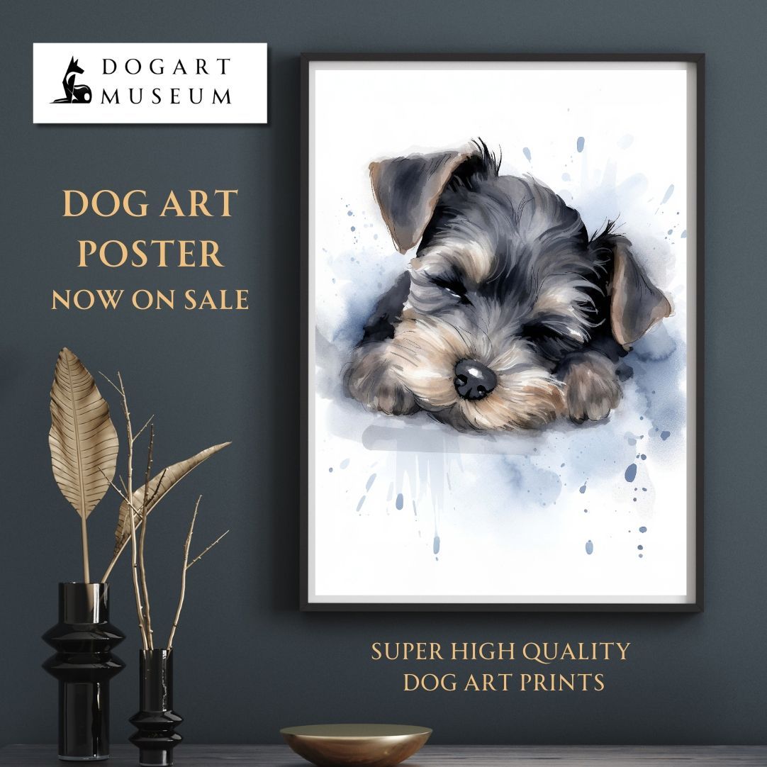 【夢心地 - シュナウザー犬の子犬 No.2】風水画 開運 アートポスター 犬の絵 犬の絵画 犬のイラスト