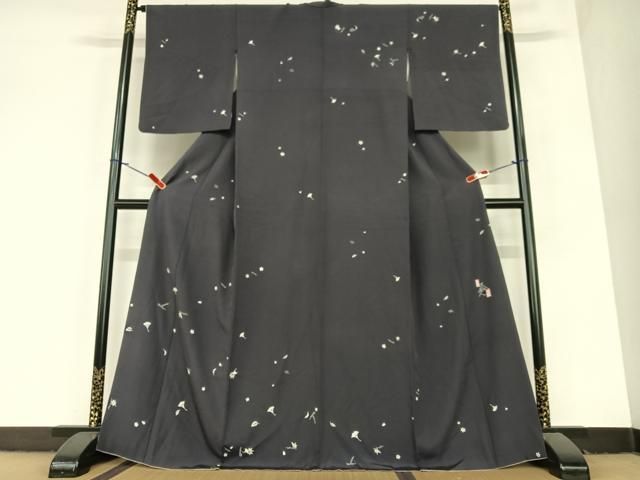 平和屋着物○訪問着 吹き寄せ文 黒地 正絹 逸品 AABA4827ck