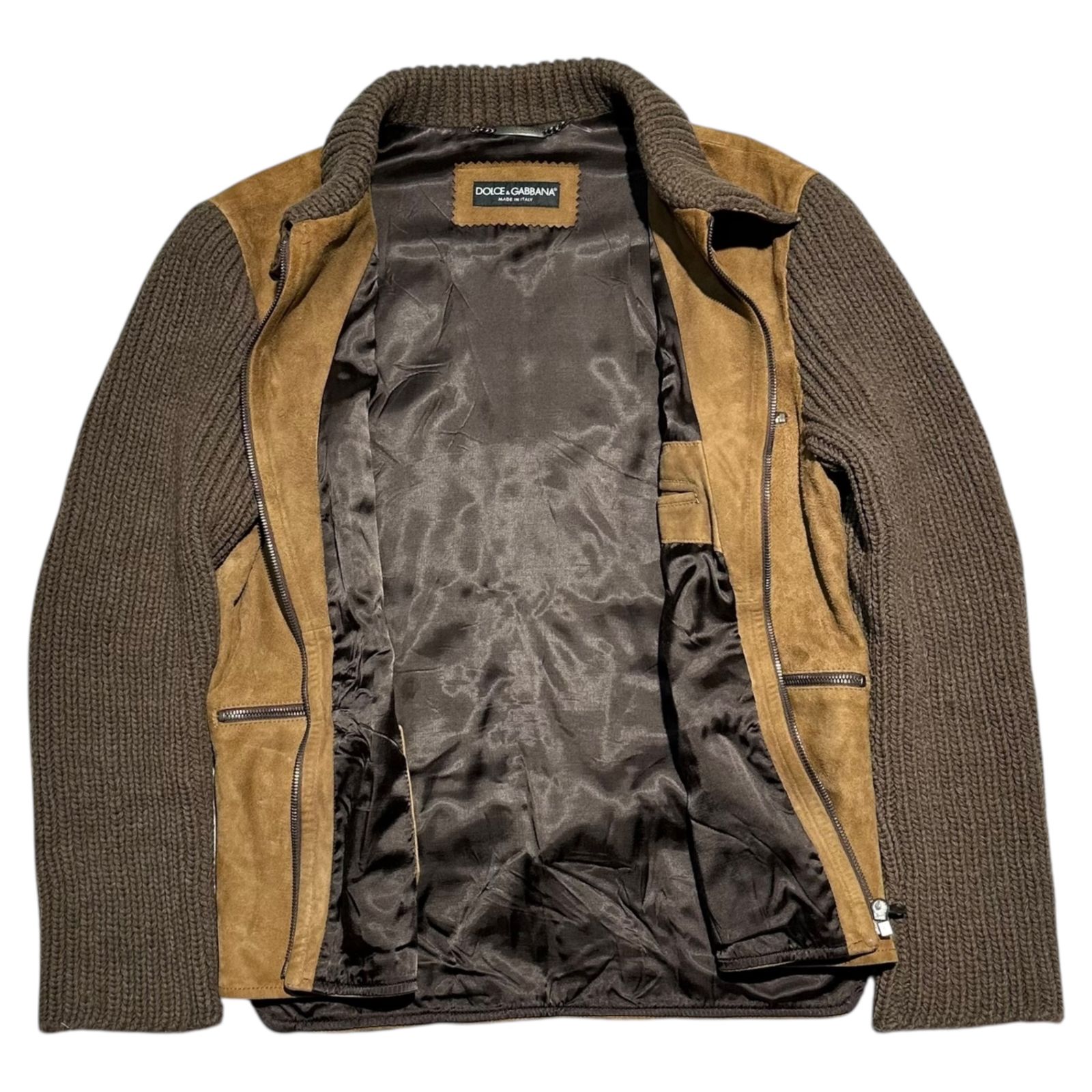 美品 DOLCE &GABBNA ドルガバ スウェード レザージャケット L位 DOLCE&GABBANA(ドルチェ&ガッバーナドルガバ) Knit Sleeve Paneled