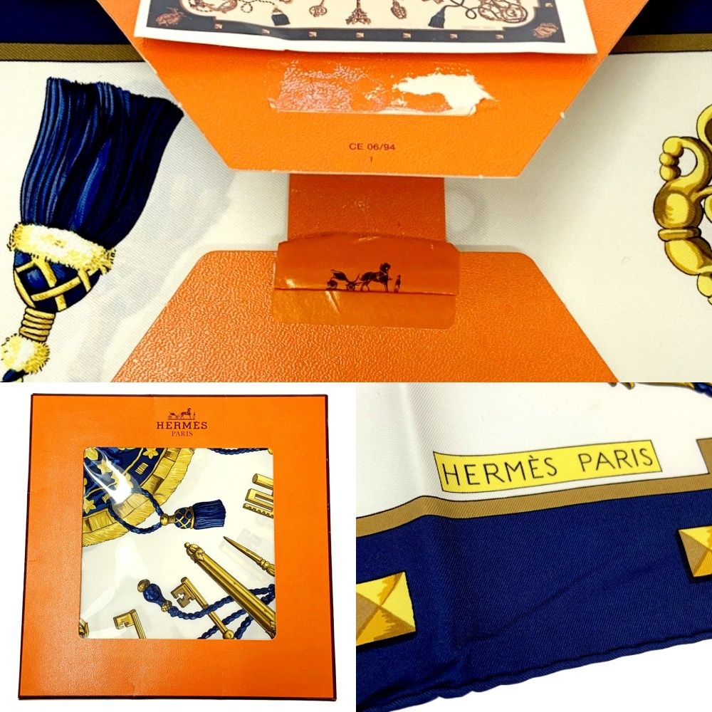 中古】【箱付き】 HERMES エルメス シルク カレ90 LES CLES 鍵