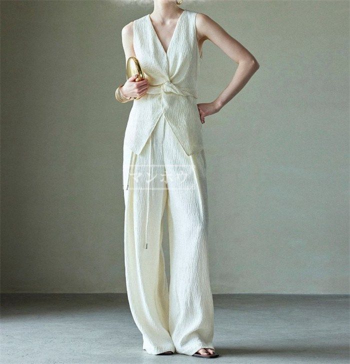 パンツセットアップ レディース 上下セット 春夏秋 ベスト ジレ ベスト ロングパンツ シワ感 セットアップ 洗える パンツドレス ロングベスト ワイドパンツ 薄手 通勤 OL セレモニー カジュアル セレモニー フォーマル 体型カバー zhaoyh01