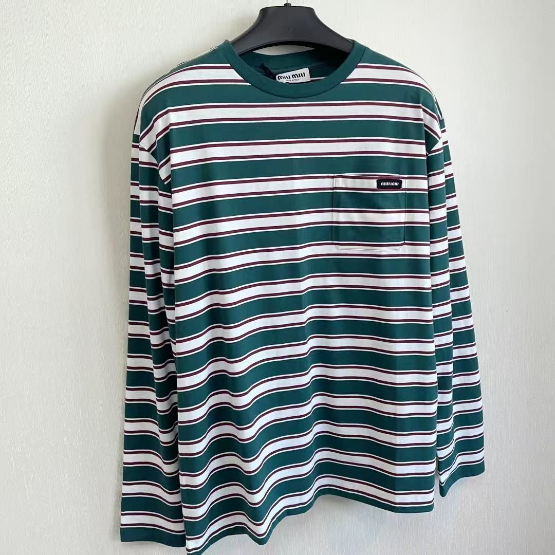 miu miu ストライプ 長袖Tシャツ - メルカリ