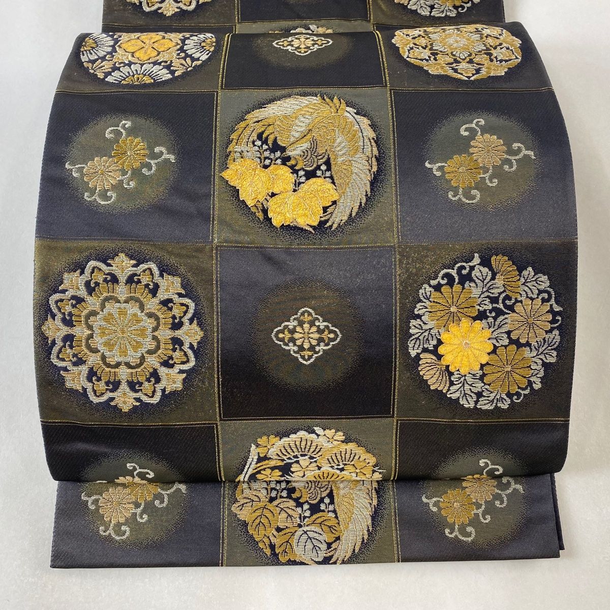 袋帯 美品 逸品 じゅらく 落款 じゅらく黄金繭 華文 鳳凰 金銀糸