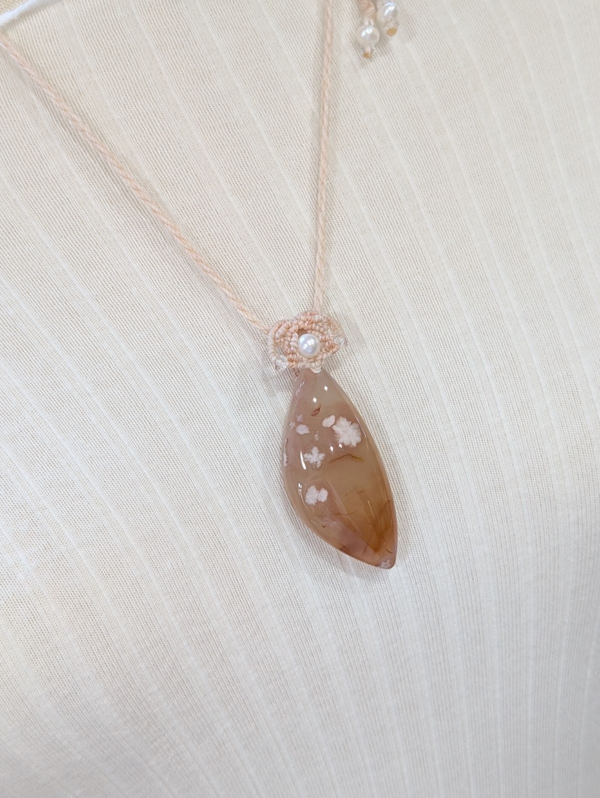 ☆チェリーブロッサムアゲート・桜瑪瑙☆マクラメ編みネックレス C 306