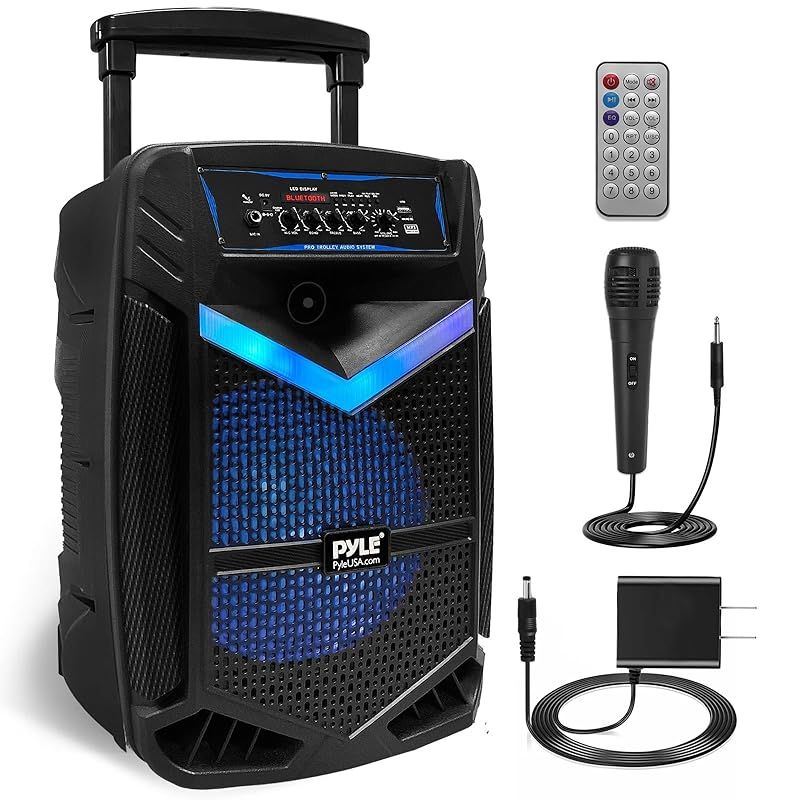 Pyle 400W Bluetooth付き ワイヤレス スピーカー 充電式バッテリー 屋外で使える 重量3.1kg. 15インチ サブウーファー 1インチ ツイーター付き 携帯用 PA システムスピーカー 録音機能 カラオケスピーカー マイク DJ 0