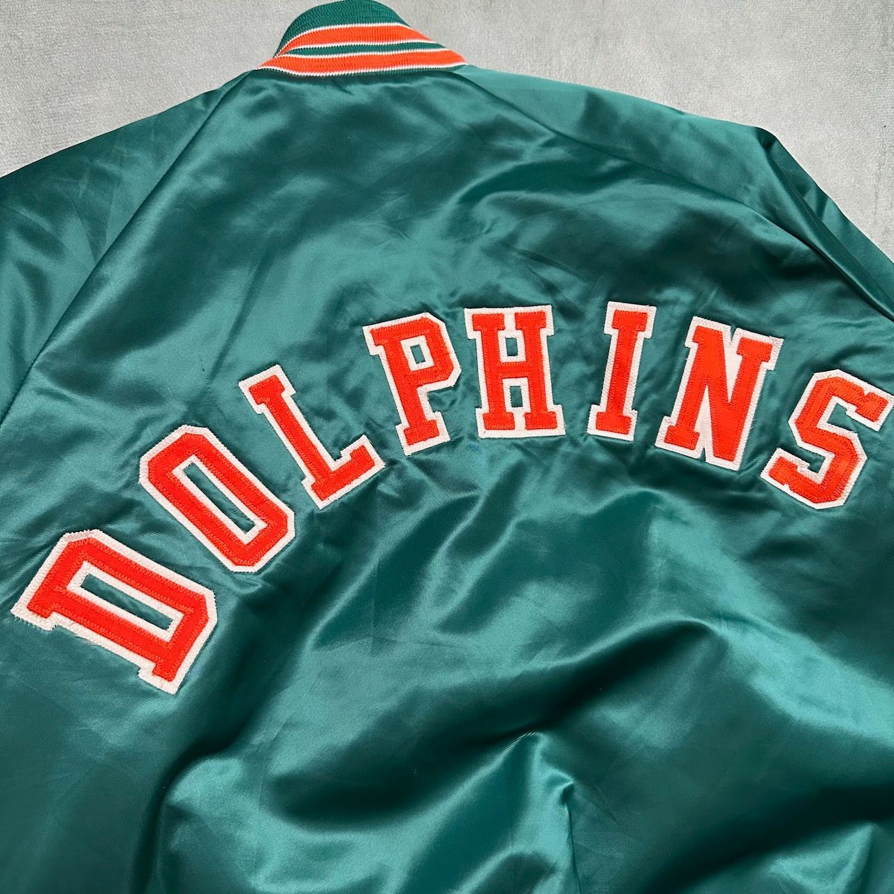 90s USA製 NFL Miami Dolphins 両面 サテン ナイロン スタジャン 