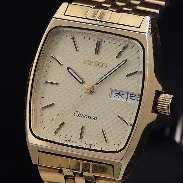 【稼働品】SEIKO クロノス 5H23-5110 デイデイト ブラック 稼働 良品 セイコー クロノス 5H23-5110 QZ ゴールド文字盤 スクエア