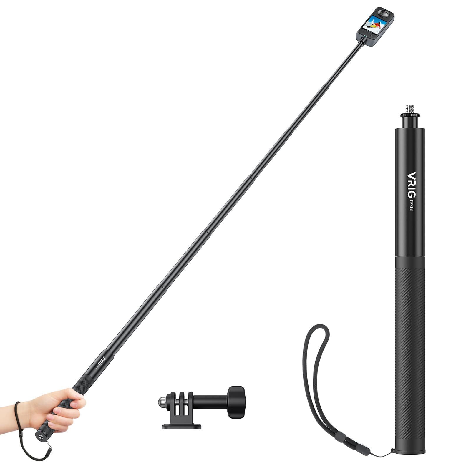 新品 VRIG 135cm 見えない自撮り棒 【強化バージョン】 超軽量 ストラップ付き Insta360 X4/X3/GO 2/ONE X2/ONE RS 1インチ360度/ONE RSに対応 自撮り棒 1/4”ネジ 27cm～135cmアルミ＋シリコン製