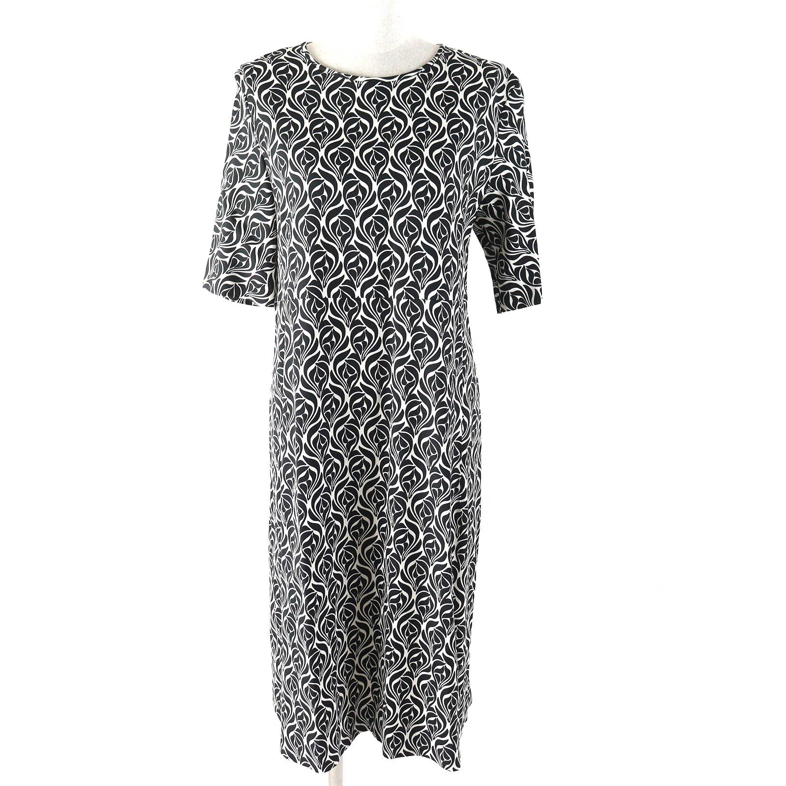 △S MaxMara DESIGN FOR EASY LIVING エス マックスマーラ 922615896 ビスコース エラステン 総柄デザイン 半袖 ワンピース ブラック ホワイト 42 レディース