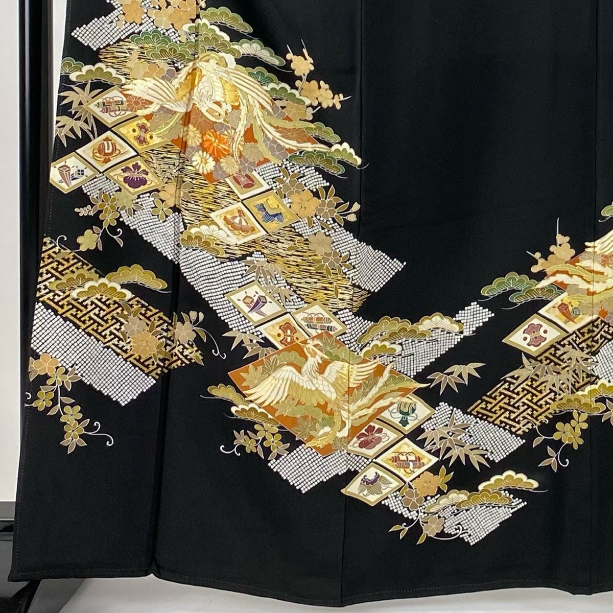 黒留袖 身丈163.5cm 裄丈65cm M 袷 千總 吹き綿仕立て 落款 鳥
