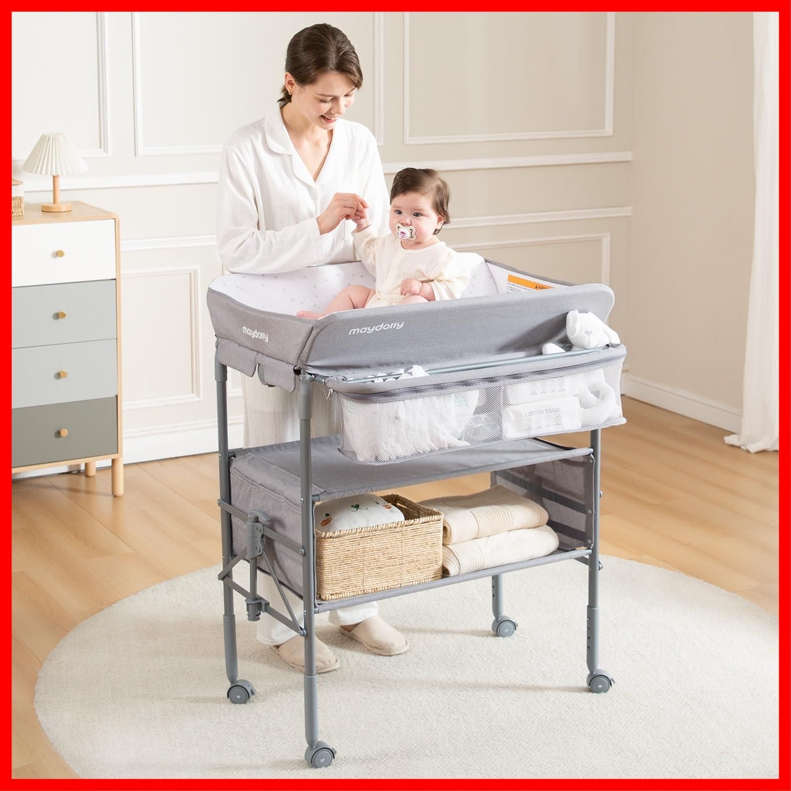 数量 お手入れ簡単 ベビーケア 収納付き キャスター付き 保育園 高さ調節 出産ギフト 折り畳み オムツ換えテーブル グレー オムツ交換台 引出なし Maydolly SKLAD-KIRPICHA_RU