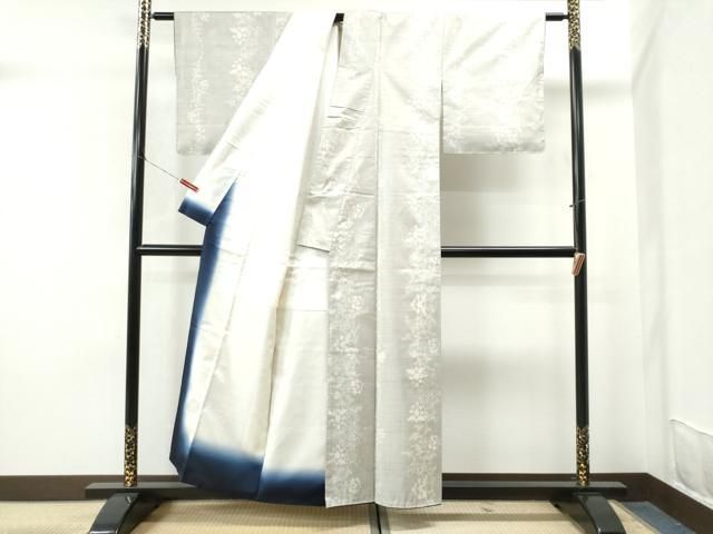 平和屋着物○本場大島紬 白大島 9マルキ 更紗草花文 桑原織物謹製 証紙