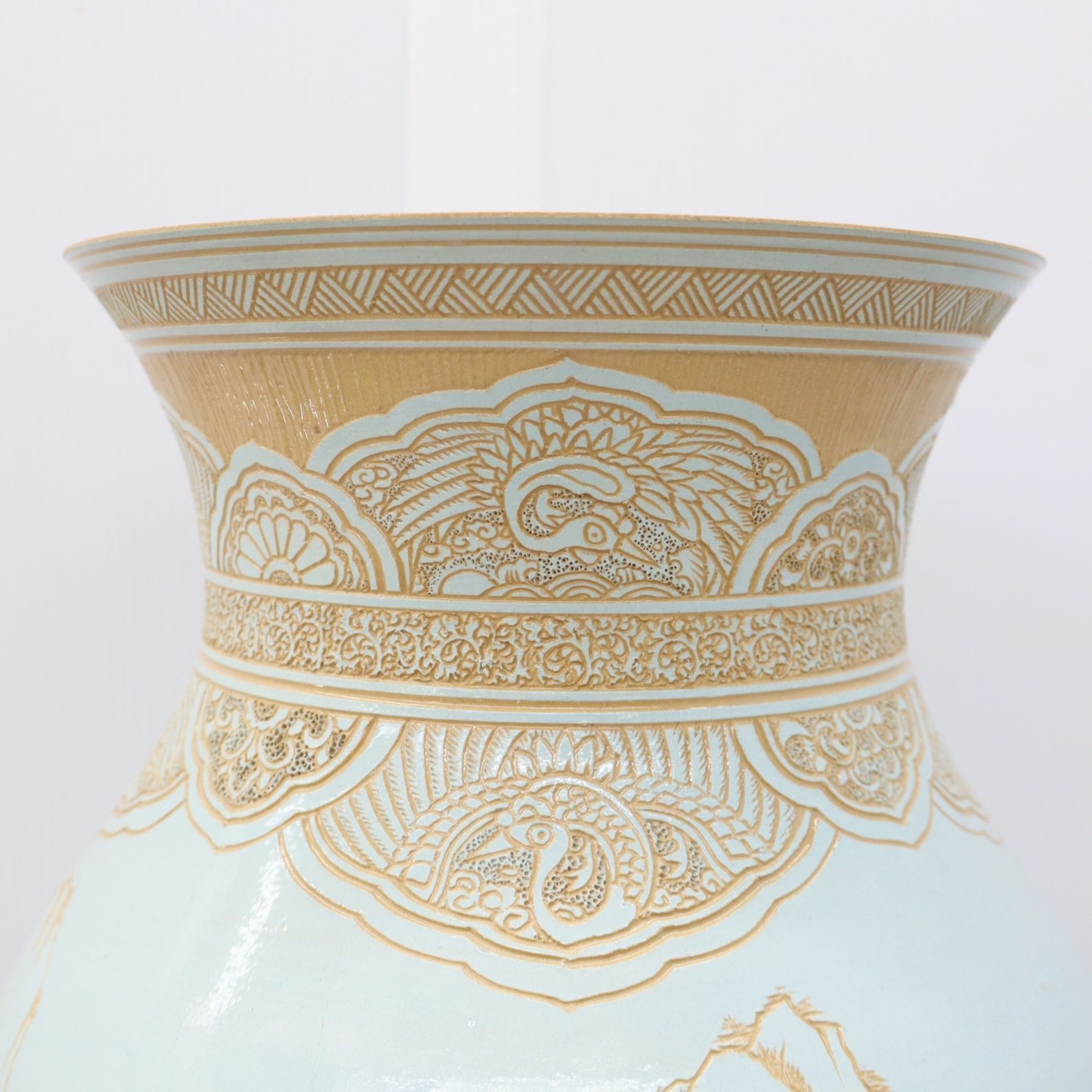 ▽骨董 古美術 ｜華壺 つぼ 花器 山水図｜東炎窯 金東和 作 東炎釉裏