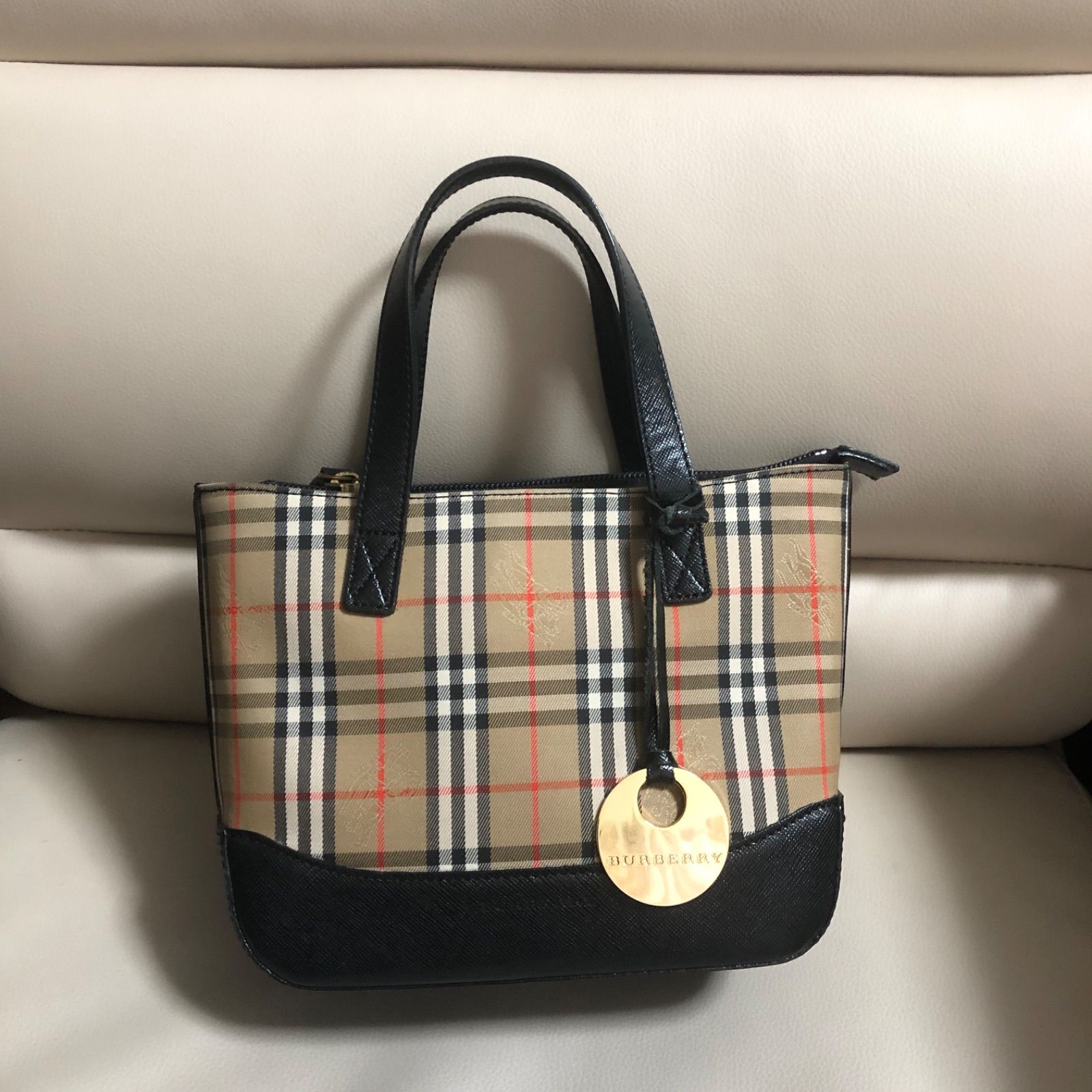 BURBERRY バーバリー ハンドバッグ キャンバス レザー ベージュ