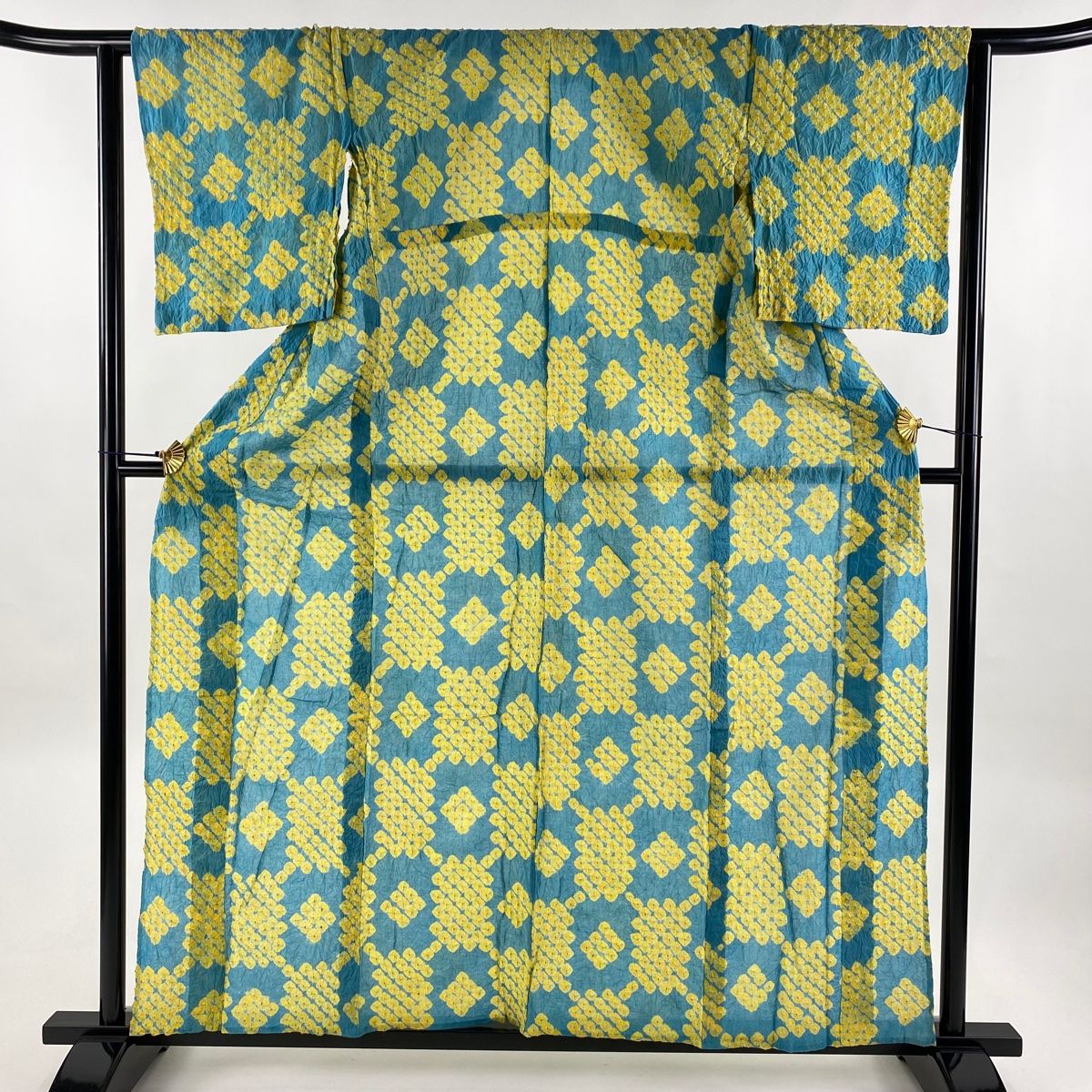 浴衣 身丈158cm 裄丈62.5cm S 絞り浴衣 草花 いたし 青 綿 美品 