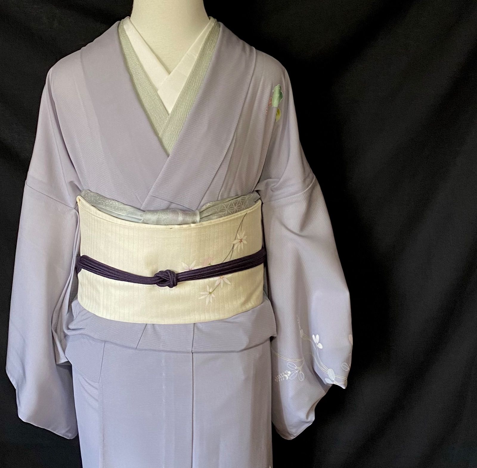 葡萄に蝶模様の駒絽訪問着〉トール SALE 藤色 夏着物 透ける - メルカリ