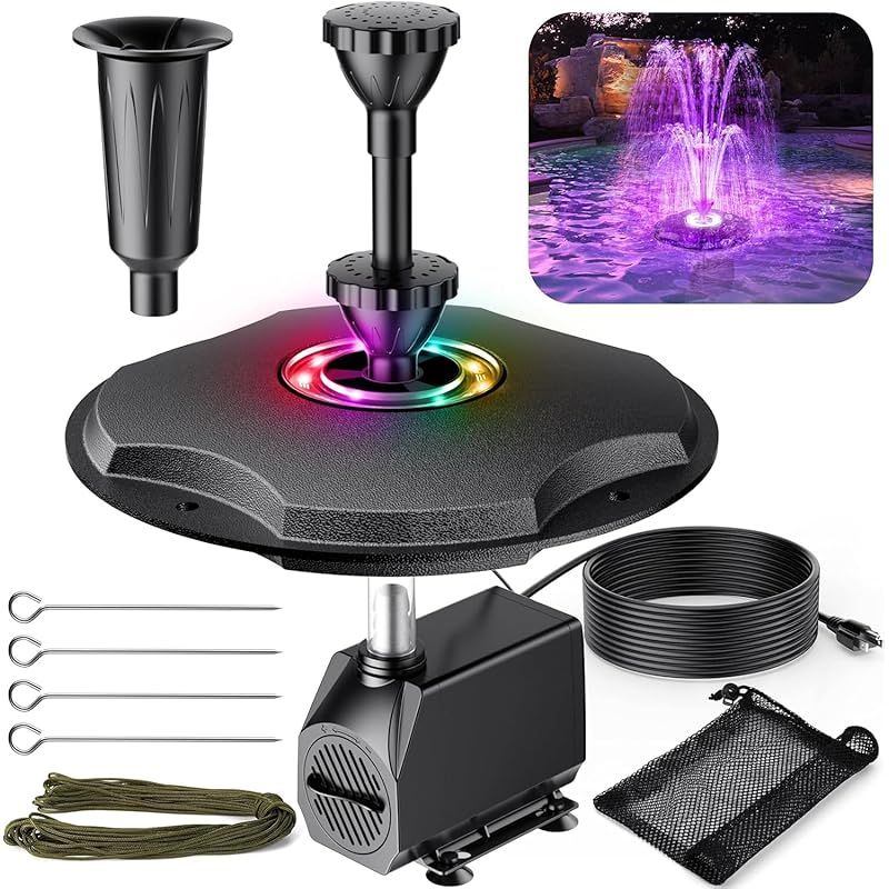 Biling 6色LED搭載 ソーラー噴水ポンプ フロート式噴水 池用 噴水高さ2.5m 660GPH強力ポンプ 3種類ノズル付き 自動点灯 酸素供給 水循環 庭園 ビオトープ 屋外防水 電源コード8m ロープ20m付属