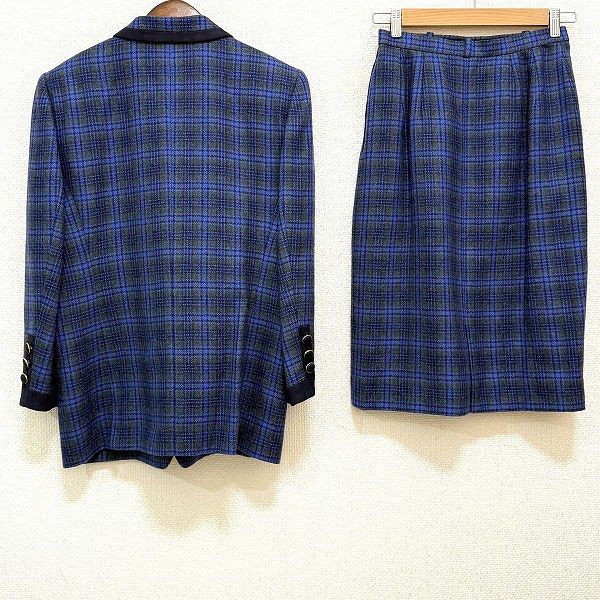 wnc レリアン Leilian スカートスーツ 9 青系 セットアップ ツーピース チェック レディース 965623