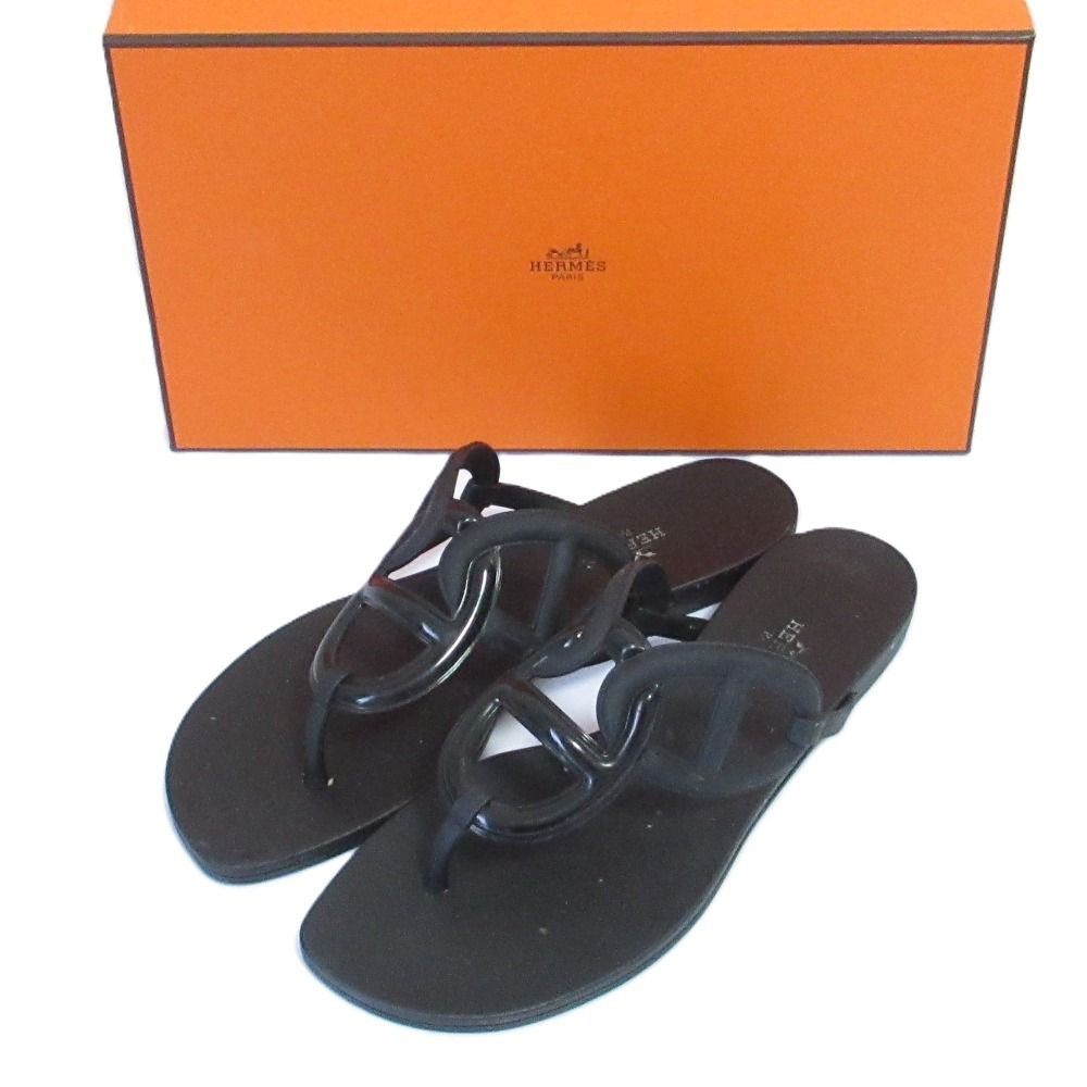 美品 HERMES エルメス エジェリ シェーヌダンクル ラバーサンダル 