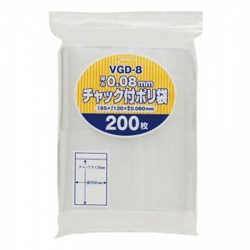 ジャパックス チャック付ポリ袋 厚み0.080mm 透明 200枚×30冊 VGD-8