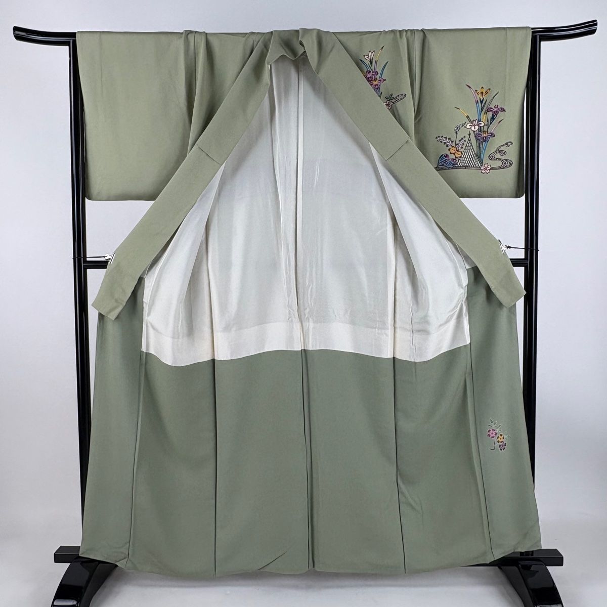 付下げ 身丈160cm 裄丈67cm M 袷 菊 燕 薄緑 正絹 名品 【】 【公式通販】
