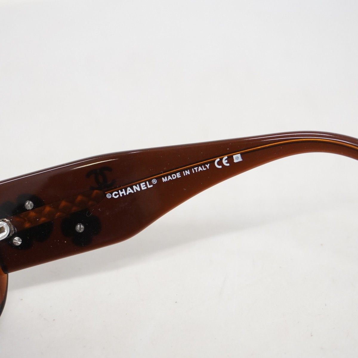 5ib2507 シャネル サングラス カメリア 5113 プラスチック ブラウン ブラック シルバー金具 レディース