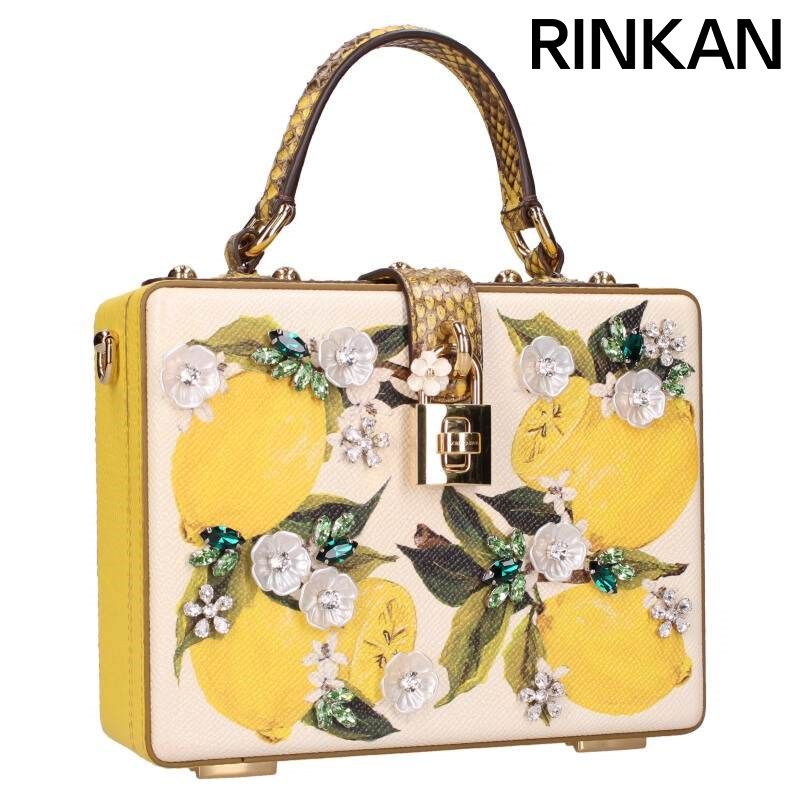 ドルチェアンドガッバーナ Lemon Hand Painted Leather and Python Box Bag トレジャーボックスハンドバッグ メンズ