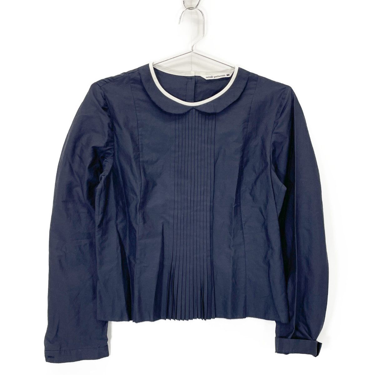 mina perhonen ミナペルホネン va1877 ネイビー コットン クルーネック ブラウス 38