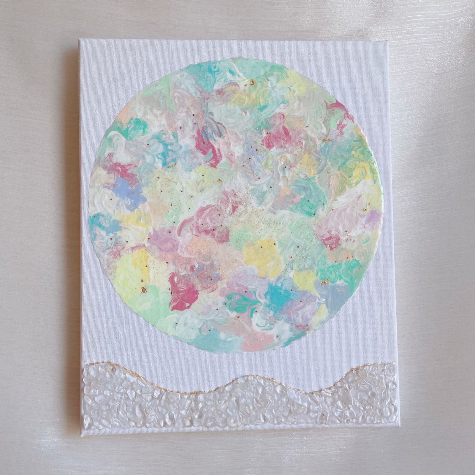 優しい光と波✴︎絵画 アクリル画 天然石 パネル アート 作品 優しい光と波✴︎絵画 アクリル画 天然石 パネル アート 作品