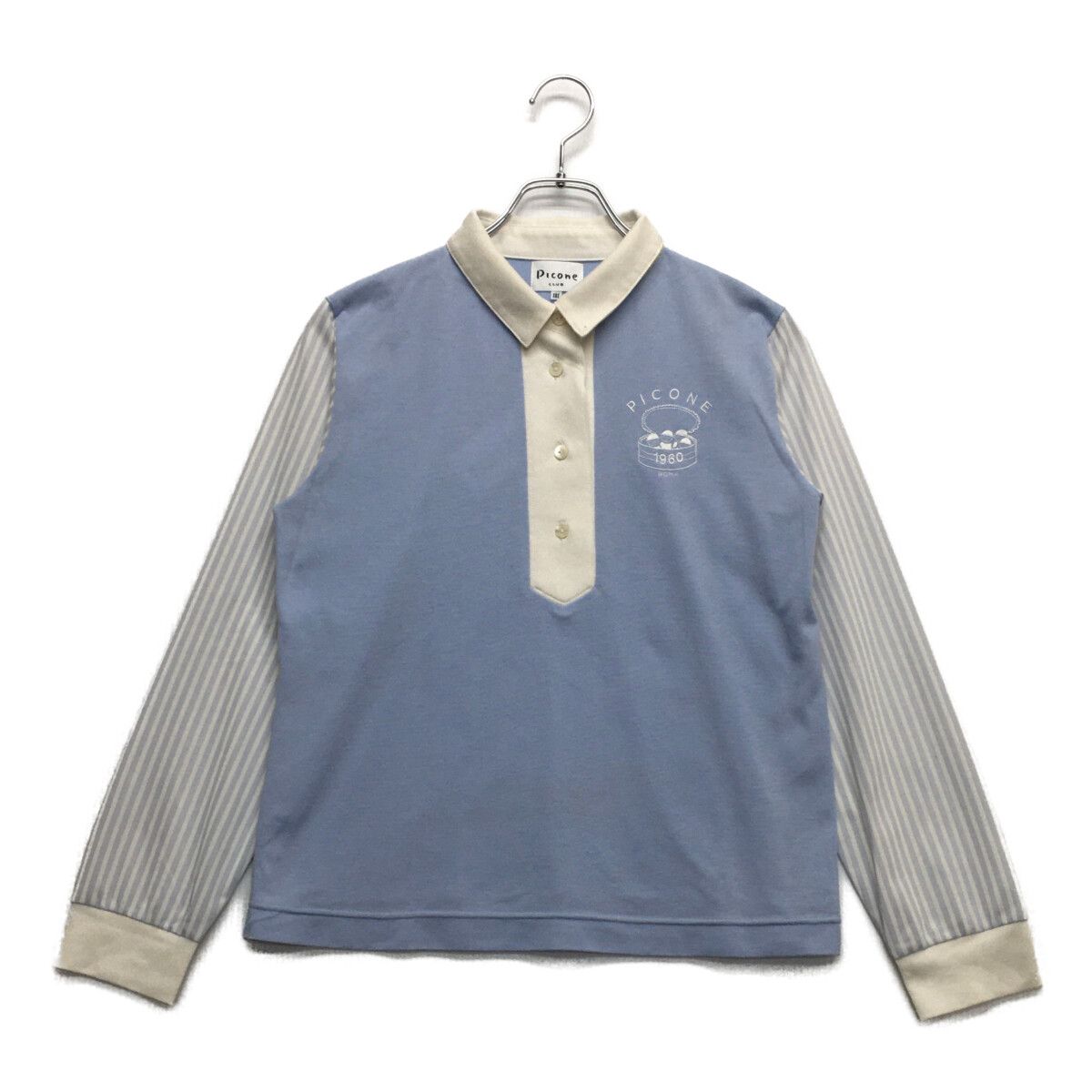 中古 レディース ピッコーネクラブ PICONE CLUB 長袖ポロシャツ 3(LL) 水色系 薄手 ストライプ