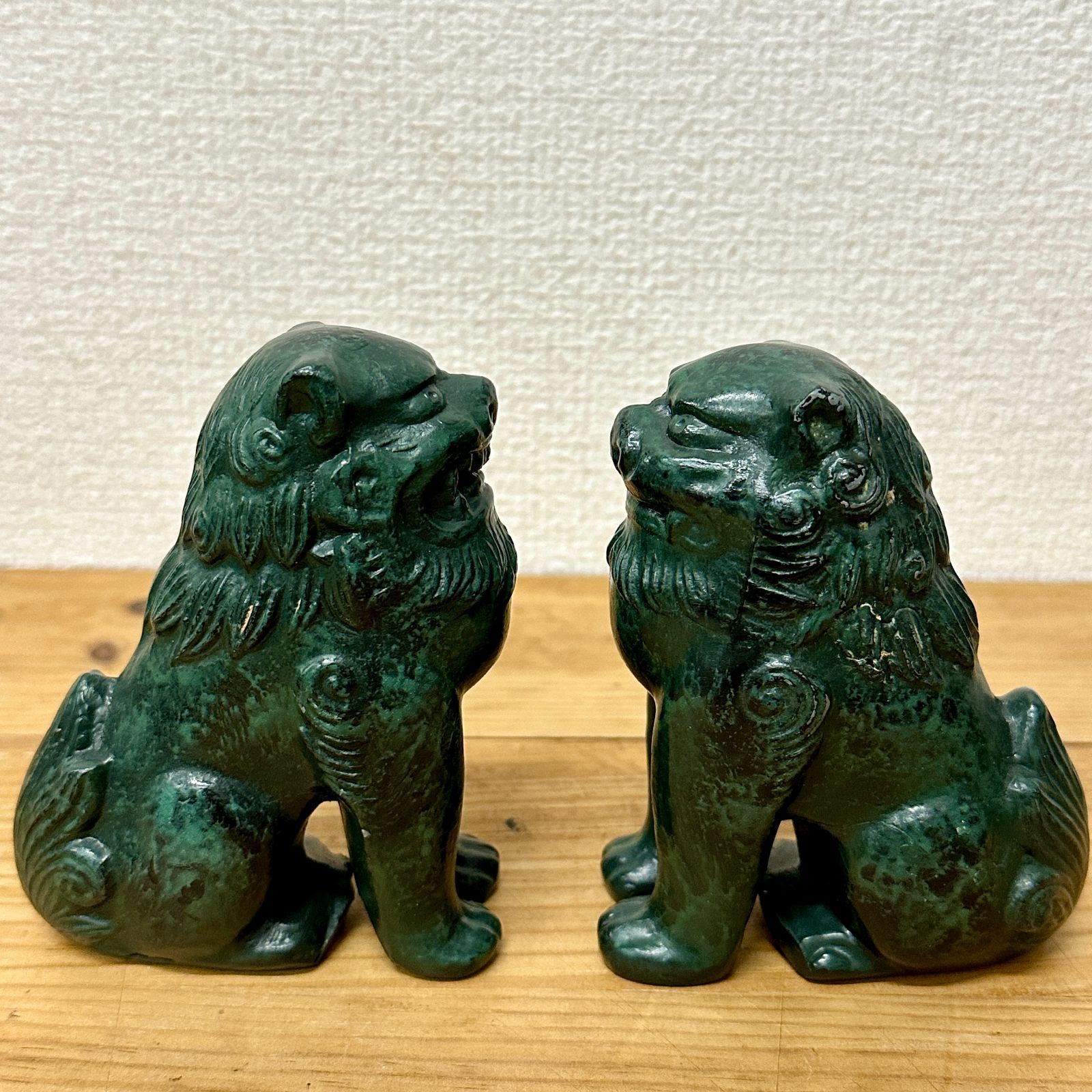 希少品】狛犬置物 京美堂造 鋳金製 台座付き 縁起物 レア