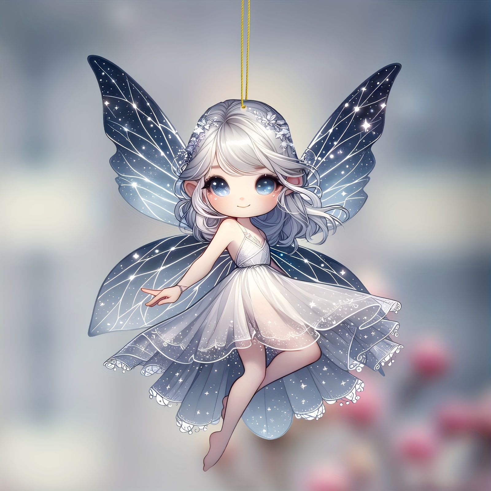 キーホルダー 女の子 天使 かわいい フェアリー 2D アクリル 8cm 羽の