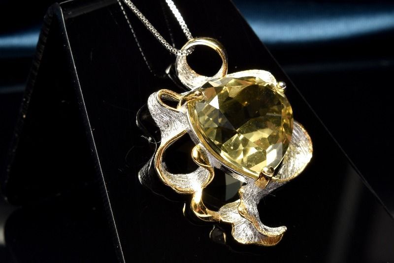 １点物 シルバー925 カットの輝き シトリン 16x15mm ハート ペンダントトップ パワーストーン 天然石 _PC6282