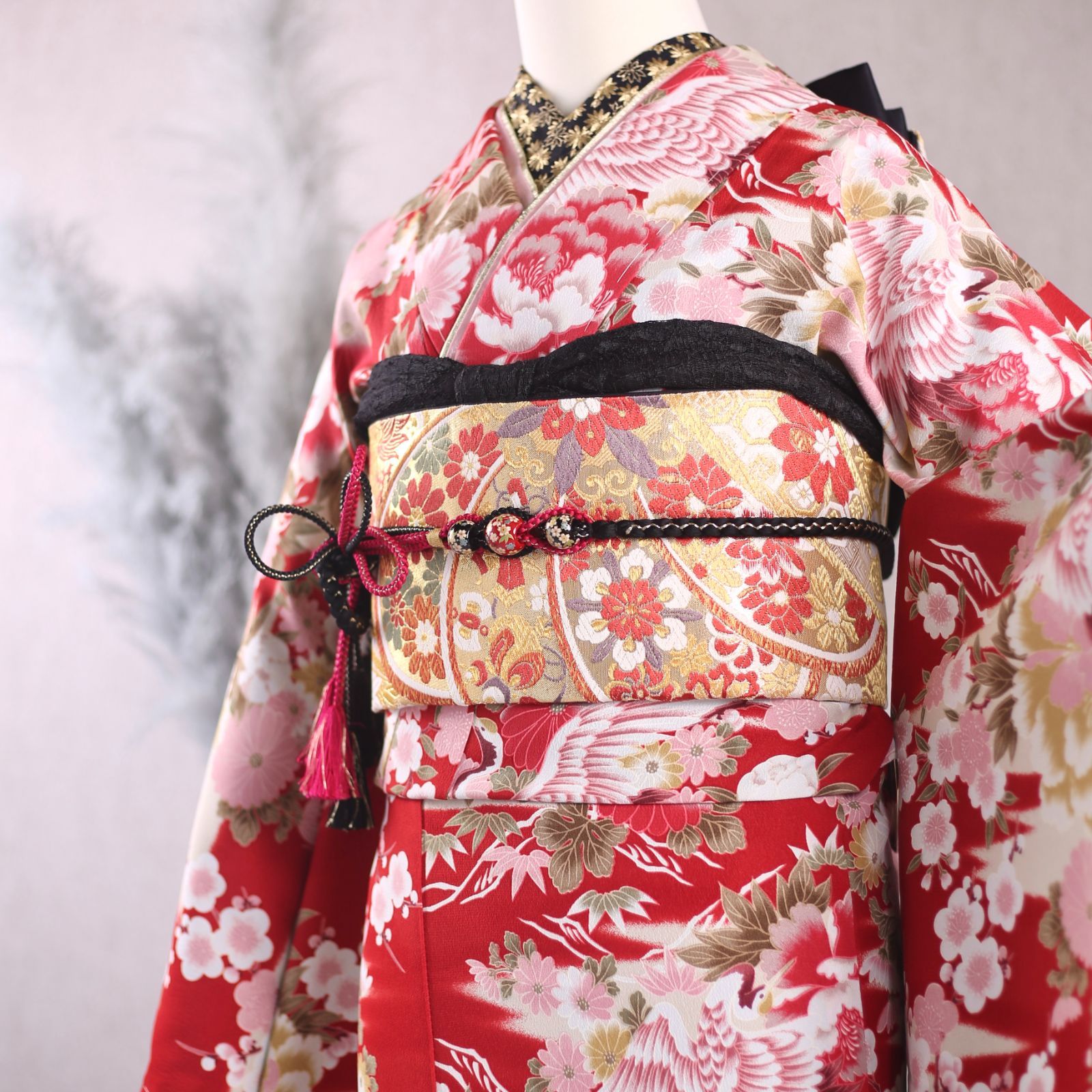 振袖フルセット 振袖セット 振袖 S～Mサイズ 赤×モダン 美品